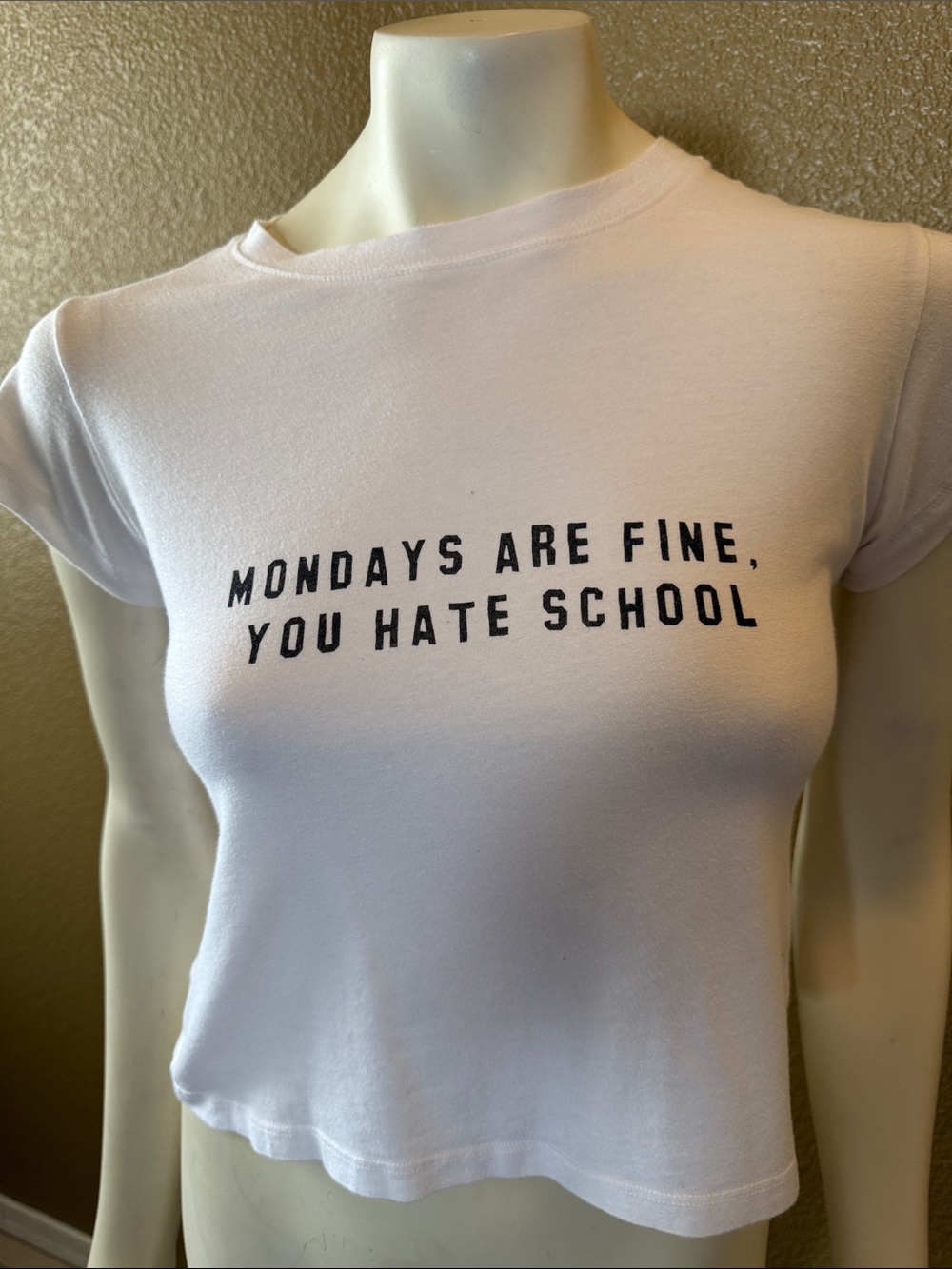 Brandy Melville White Cropped Tee with Black Slogan